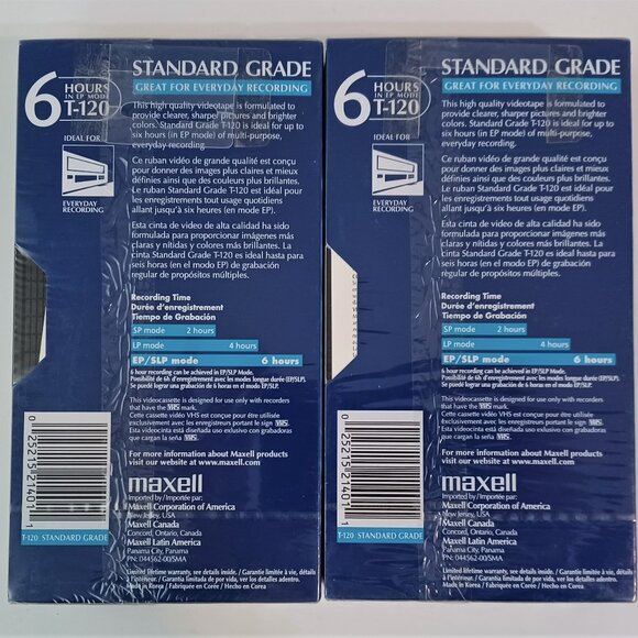 Two Blank Maxwell VHS Videocassette Tapes for VCR. Each 6 hours in EP mode - Picture 2 of 2